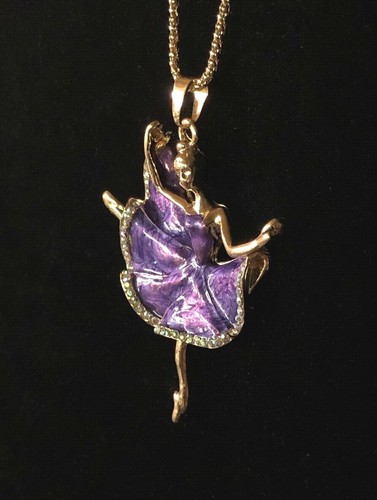 Betsey Johnson Necklace Dancer Gold Purple Crystals Gift Box Organza Bag LK - 第 10/12 張圖片