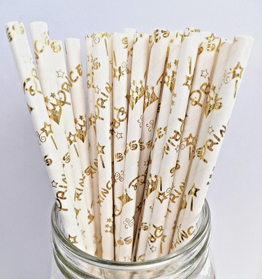 25 PRINZESSIN GOLD FOLIE Papier Retro Vintage Party Trinkhalme Geburtstag Hochzeit