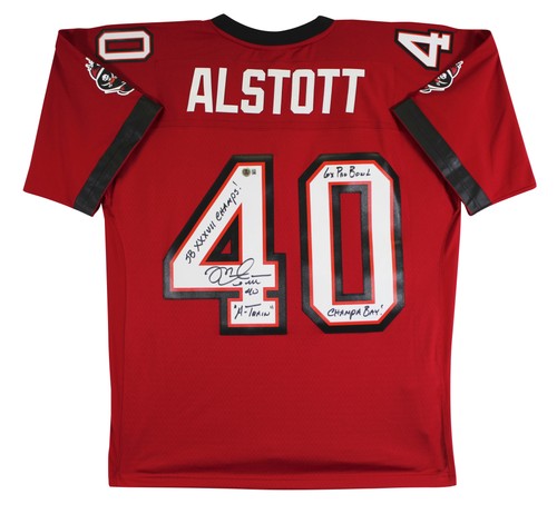 Buccaneers Mike Alstott "4x Insc" Authentic Signed Red M&N TB Jersey BAS Witness - Picture 2 of 6