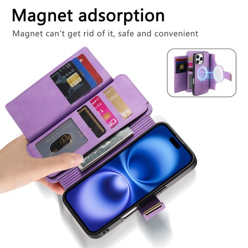 For iPhone 11 13 14 15 16 Pro Max Magnetic Zipper Card Slot Leather Stand Case  - Imagen 39 de 76