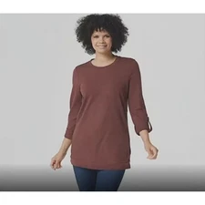 Denim & Co. Active Petite French Terry 3/4-Sleeve Tunic Shirt 5XL Raisin Brown