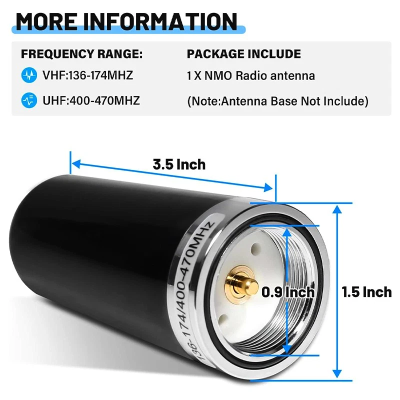 Antena de doble banda HH-N2RS NMO para radio móvil de automóvil UHF VHF 400-470 136-174 MHz Foto 3 de 4