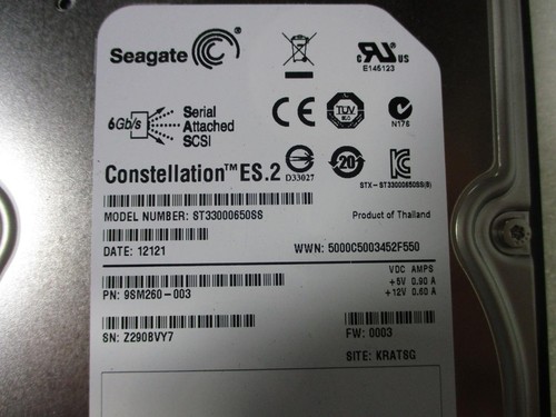 Lot Of 5 Seagate Constellan ST33000650SS 3TB SAS 6Gb/s 3.5" Hard Drive W/ Caddy - Picture 2 of 4