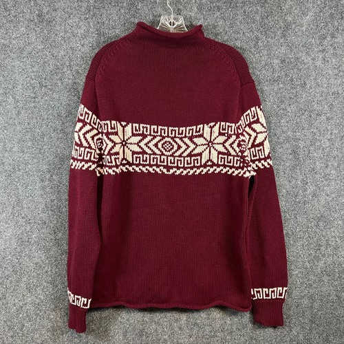 J Crew Men's Fair Isle Cotton Rollneck Sweater Heavy Burgundy Snowflake Size XL - Picture 6 of 17