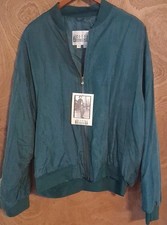 Vtg NWT Bomber Jacket Silk Cotton Quilted Zip Up Cozy Core Teal Green Uni