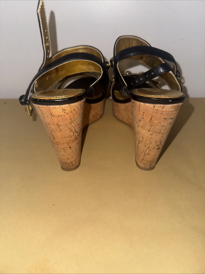 Sandalias IVANKA TRUMP GITTY de cuero negro con tachuelas cuñas con cordones para mujer talla 7 Foto 4 de 4