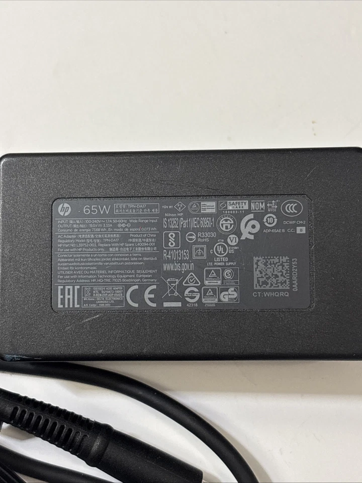 Adaptador de CA HP 65W Cargador para Portátil 19.5V 3.33A Modelo PPP009H / ADP-65HB B Probado Foto 2 de 4