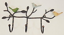 Metal Wall Coat Hanger 3 Hooks Antiqued Finish Birds On Branch Theme