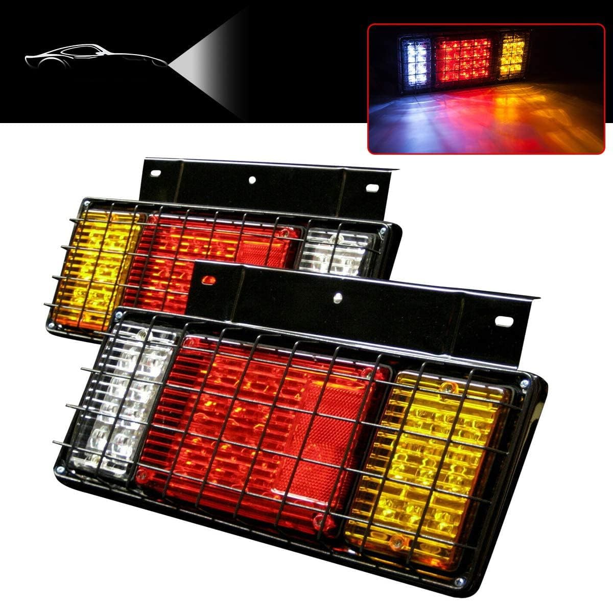 LIMICAR 2PCS 40 LED Trailer Tail Lights Kit with Iron Net Protection Turn Signal