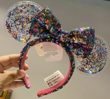 New Disney Park Sparkle Minnie Mickey Ears Rainbow Star Confetti Sequin Headband