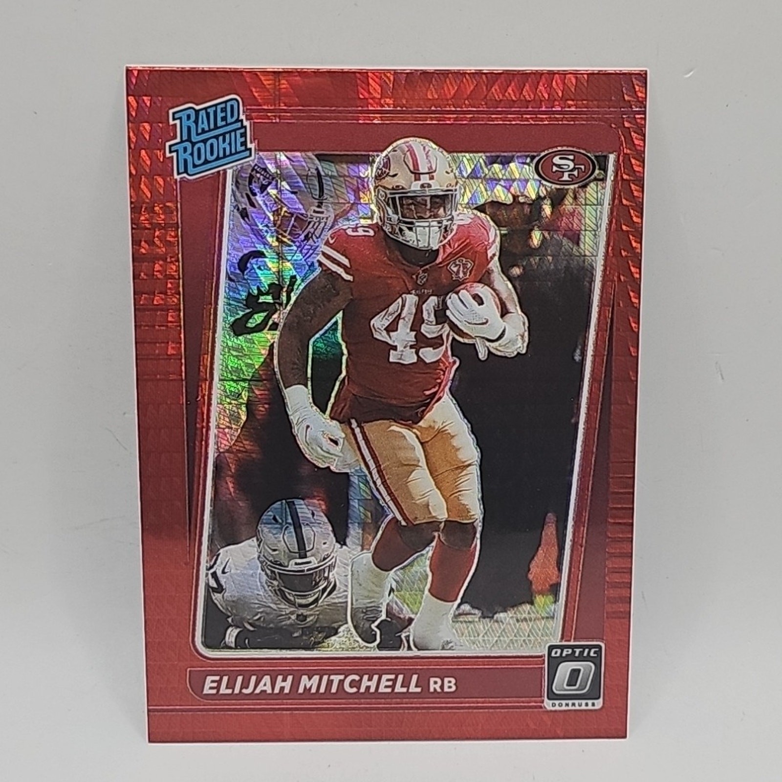 2021 Panini Donruss Optic 49ers Elijah Mitchell Red Hyper Rated Rookie 291