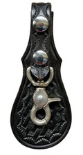 Bucheimer Black Leather Weave Pattern Belt Keeper Key Ring Swivel Clasp USA Vntg