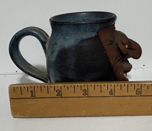 Vtg Ugly Face Mug Signed Horseleg Creek Pottery Cup Stoneware Folk Art Blue - Picture 9 of 11