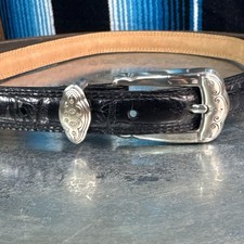 Brighton Hinged Silver Tone Belt B30013 S 28 USA Black Faux Alligator Pattern