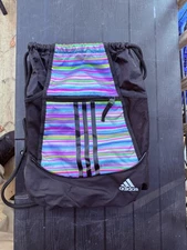 Adidas Striped Drawstring Backpack with Mesh Pockets