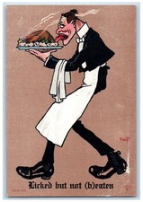 c1910's Man Serving Hot Chicken Smoke Licked But Not Heaten Lillo Postcard