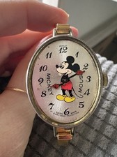 Vintage Bradley Mickey Mouse Watch Disney Swiss Rare Bangle Bracelet Gold Tone