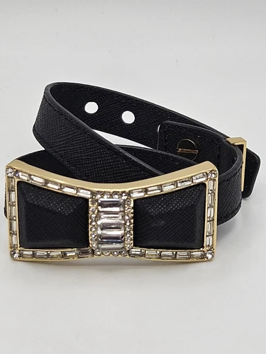 Bracciale Kate Spade Fiocco Jackpot Jewels Nero Pelle Saffiano Tono Oro Avvolgente