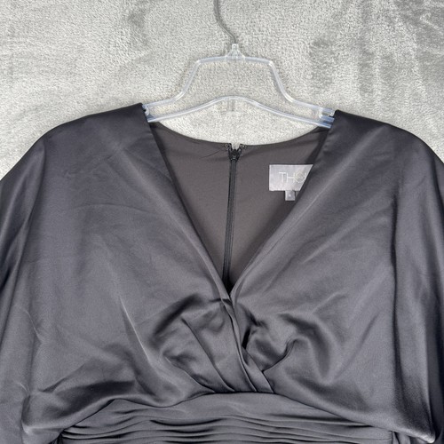 Theia Dress Womens 6 Black Kimono Satin Cocktail Dress Neutral Formal Party - Picture 5 of 10