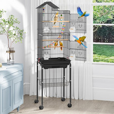 62 Inch Large Bird Cage - Metal Flight Cage with Rolling Stand, Feeding Doo