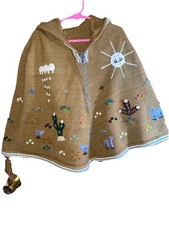 Girls handcrafted poncho SEE PICS for size details brown w/embellishments. a541a