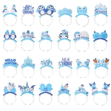 24 Pcs Winter Snowflake Headbands Christmas Snowman Headwear Blue Head Bopper...