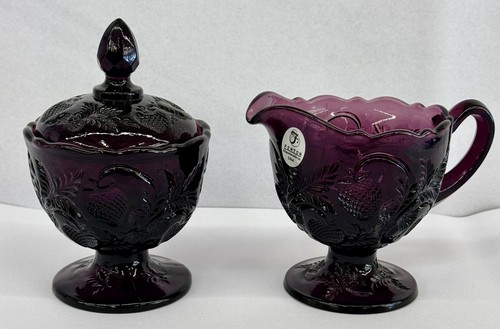Fenton Purple Amethyst Creamer & Sugar Set - Strawberry Strawberries - Picture 1 of 6
