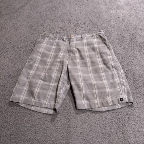 Quiksilver Shorts Mens 34 Gray Bermuda Mid Rise Plaid Pockets Flat Front - 第 2/8 張圖片