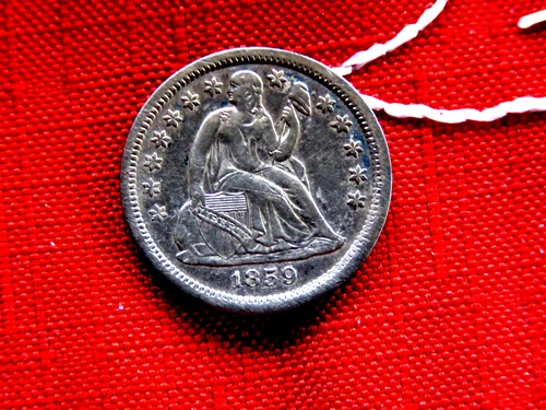 High Grade AU/UNC 1859 Seated Liberty Silver Dime  D15