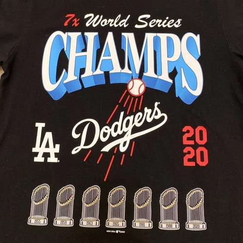 New Era T-Shirt Black Sz M Crewneck SS LA Dodgers 7X World Series Champs Tee MLB - Picture 3 of 11