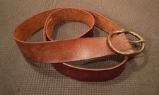 1970s Brown Leather Brass Buckle Belt XL Unisex Boho Cowboy Western