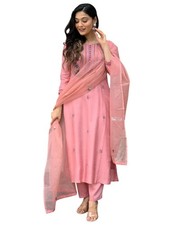 Women s Traditional Indian Embroidered Chandari Silk Salwar Kameez Set