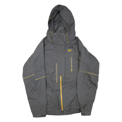 HELLY HANSEN Herren Grau Gelb Außen Jacke L Polyester Mischung Zip Kapuzen