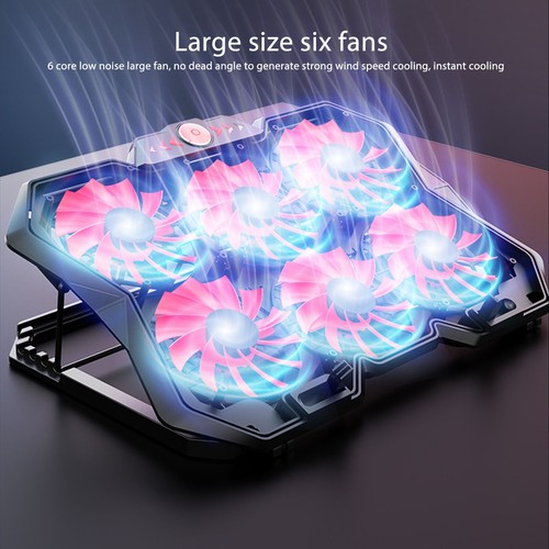 Laptop Cooling Pad 6 Height Adjustable RGB Silent 6 Fan Metal Mesh Gaming Not CB - Afbeelding 14 van 24