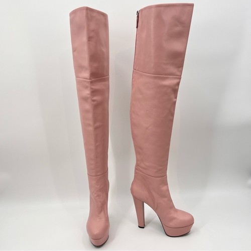 Loriblu pink leather heeled platform over the knee boots 39