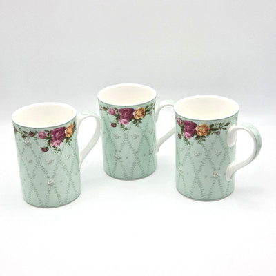 Set Of 3 Royal Albert Old Country Roses Peppermint Damask Bone China Tea Mugs