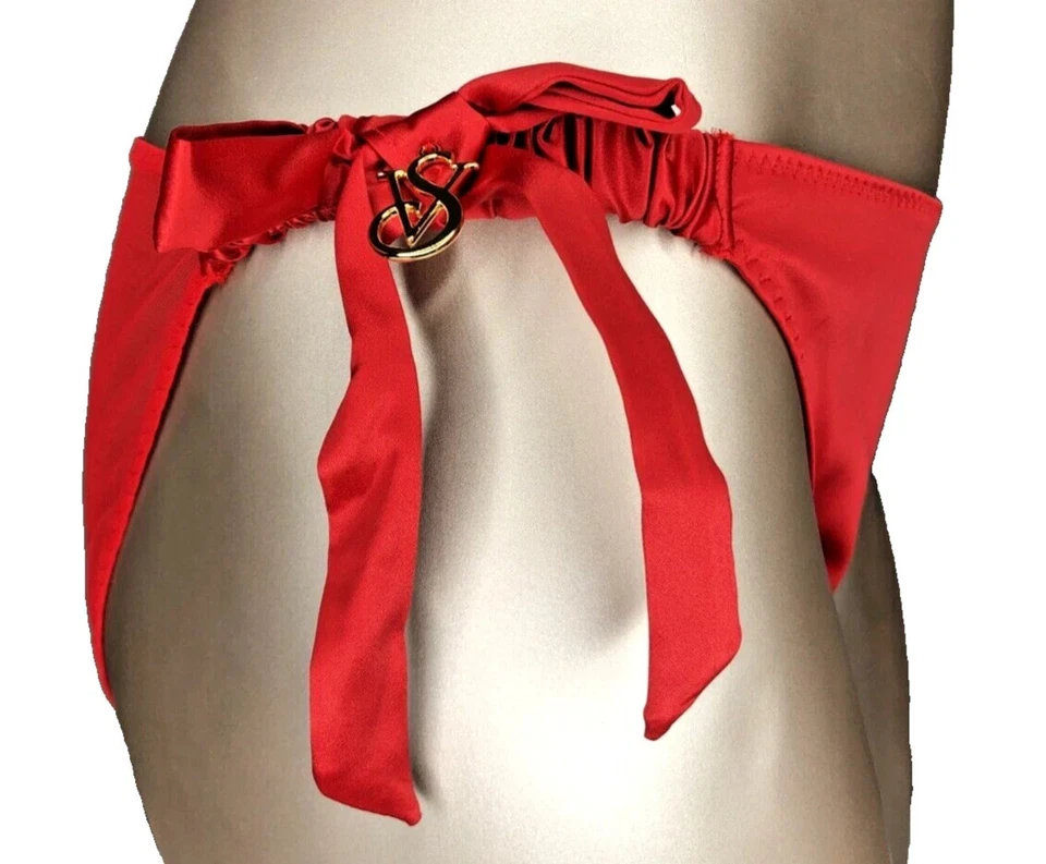 Victoria's Secret Muy Sexy Nuevo con Etiquetas XXL Rojo Satinado Bikini Panty Lazos Logo Malla Foto 2 de 4
