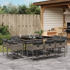11 Piece Patio Dining Set with Cushions Gray Poly Rattan