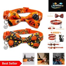 2-Pack Halloween Cat Collars with Bow Tie  Bell - Pumpkin  Candy Corn