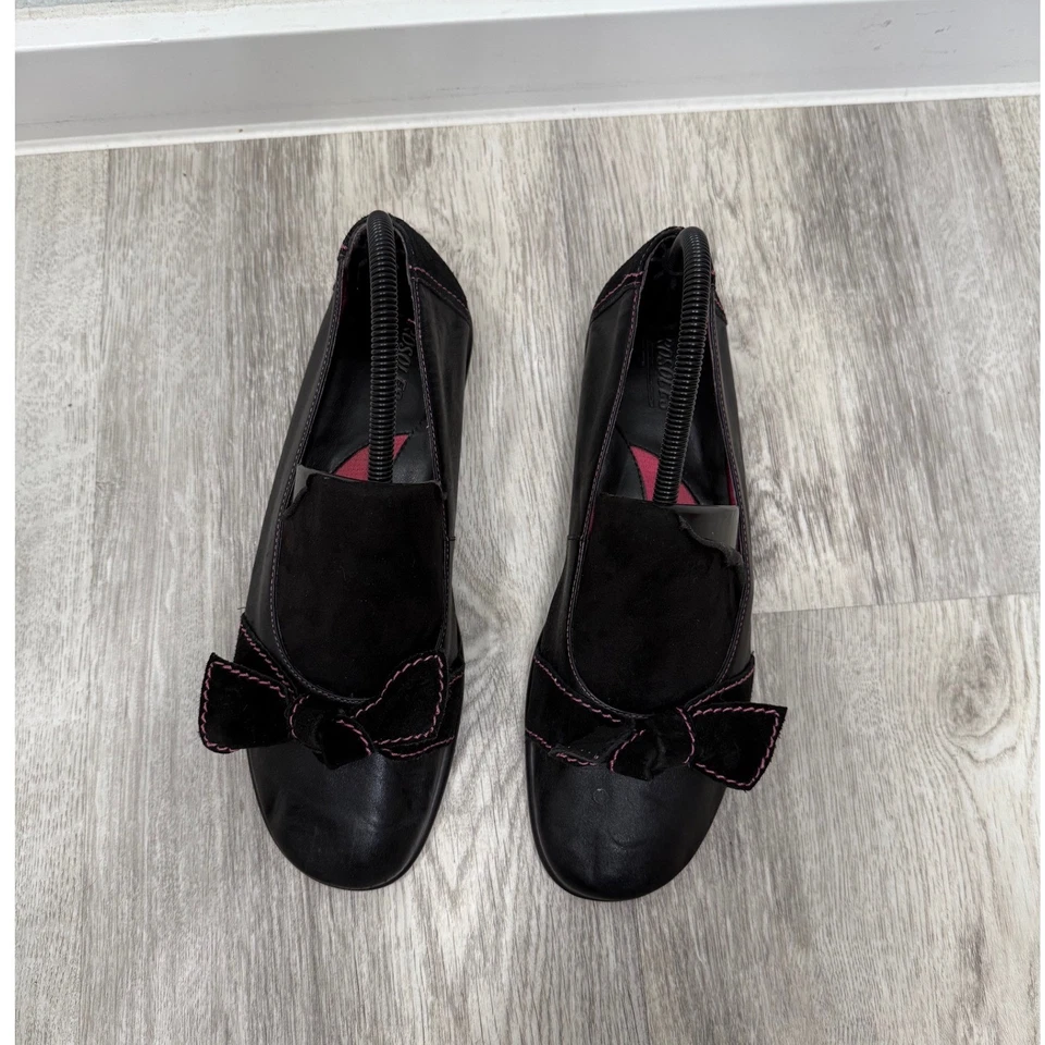 Zapatos de vestir planos de ballet con moño de cuero negro cómodos para mujer EE. UU. 6 Foto 4 de 4