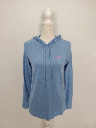 Vineyard Vines Edgartown Blue Hooded T-Shirt Pink Whale Logos Women's XS - Picture 1 of 8
