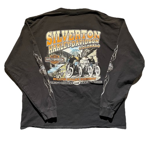 Harley Davidson Silverton CO Skull Flame Long Sleeve XL Black Men Shirt Y2K - Picture 5 of 7