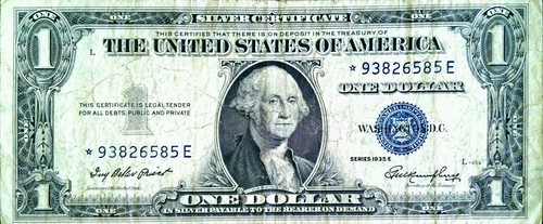 1935 E $1 Silver Certificate Blue Seal No Motto Star Note *93826585E