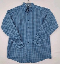Ariat Pro Series Mens Button Down Shirt Long Sleeve Size M Blue Check
