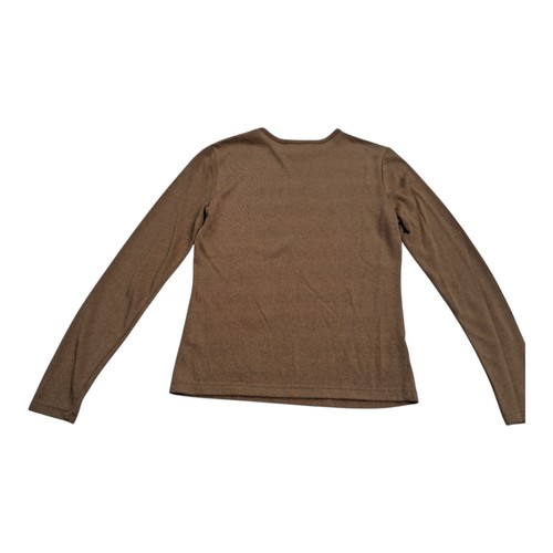 Ralph Lauren Womens Top Birkey Gold Metallic Textured Knit Long Sleeve Tshirt - Picture 2 of 6