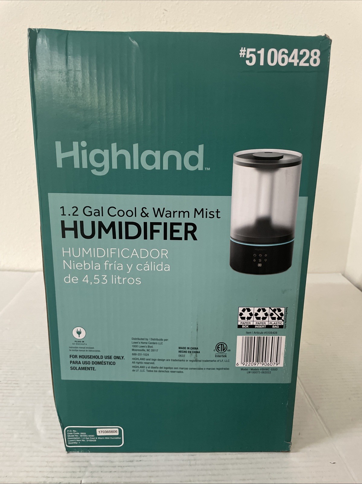 Highland&nbsp;1.2 Gallon  Cool Mist And Warm Mist Humidifier  Bl