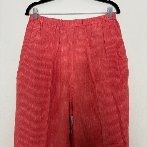FLAX By Jeanne Engelhart 100% Linen Wide Leg Elastic Waist Pants In Coral Size L - Picture 2 of 6