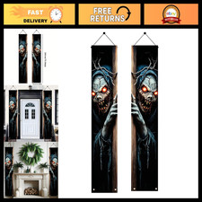 2PCS Halloween Skeleton Demon Banners - Scary Vertical Hanging Decor, 71"x12" Sp