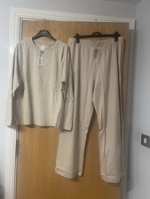 Next Women’s Oatmeal Comfy Long Sleeve Stripe Pyjamas Sz Extra Large 18-20 BNWT