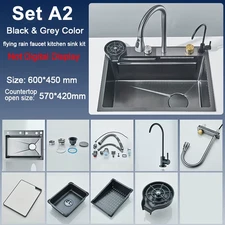Single Slot Kitchen Sink with Faucet 304 Stainless Steel Large 60X45Cm Rainfall 